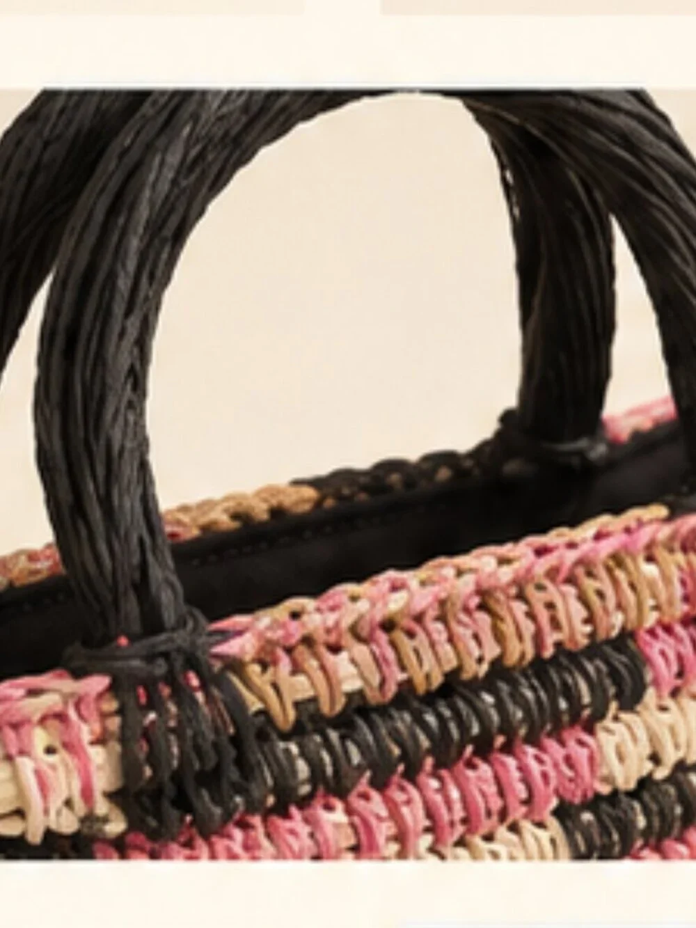 Striped Raffia Cynthia Rowley Tote Pink Black Straw Woven Summer Beach Market